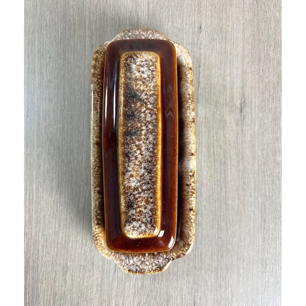 Vintage Hull Brown Drip Glaze Butter Dish USA pottery